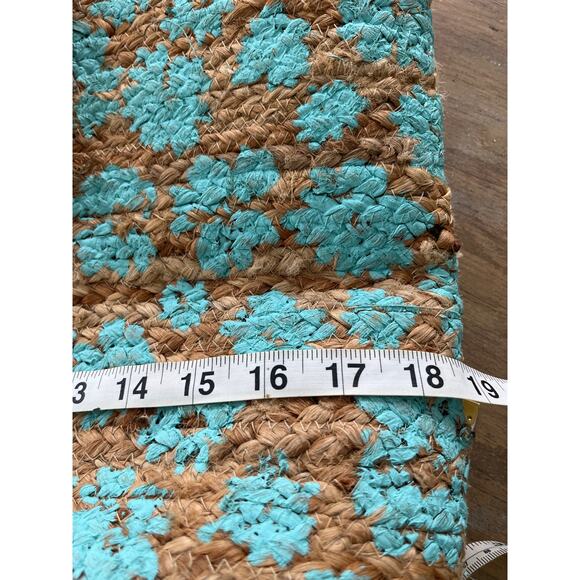 Beach Wood Handle Jute Tote Bag in Aqua - Picture 9 of 11